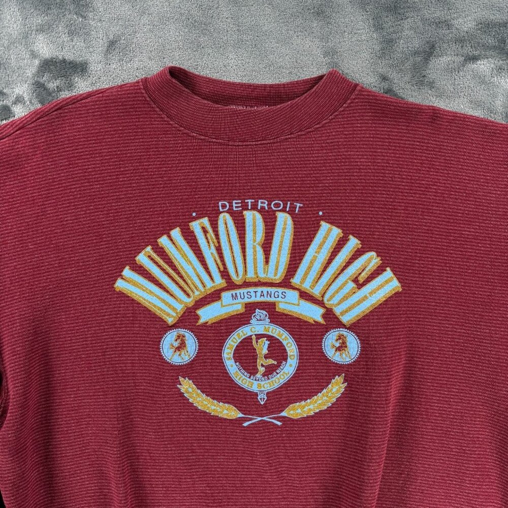 Genius Sweatshirt Men L/XL Detroit High School Mumford Mustangs Vintage 80's - Picture 3 of 16